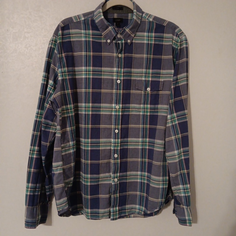 J.‎ Crew Button Down Men's Shirt Sz. XL-Slim Blue Multi-Color Plaid Light Weight